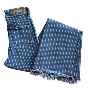 Cello Women's 3 Dark Stone Acid Wash, Striped High Rise Flare Stretch Jeans Boho